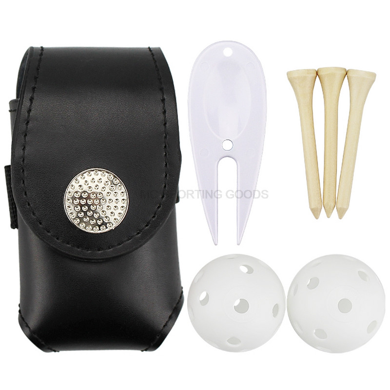 Mini portabil din piele cu agrafă pentru suport pentru minge de golf Geantă de depozitare pentru tricouri, negru maro, pachet pentru talie, instrument de ajutor, cadou, accesorii de golf