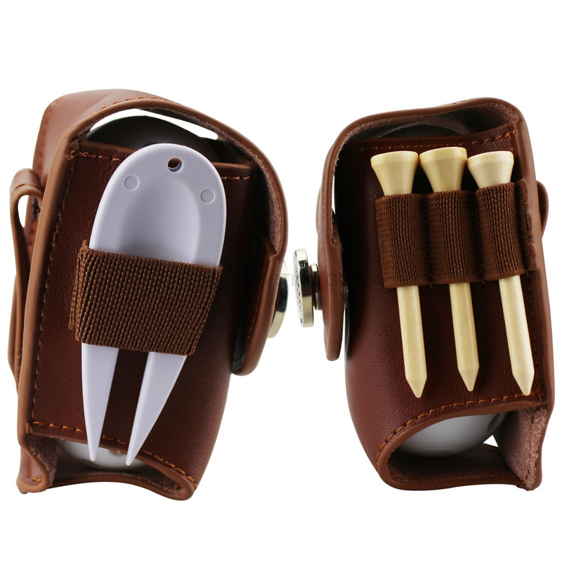 Mini portabil din piele cu agrafă pentru suport pentru minge de golf Geantă de depozitare pentru tricouri, negru maro, pachet pentru talie, instrument de ajutor, cadou, accesorii de golf