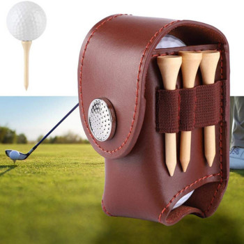 Държач за топки за голф и тениски от телешка кожа Divot Чанта за носене на инструменти Чанта Калъф за съхранение с 2 топки Подарък