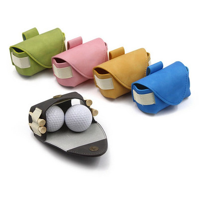 Outdoor Golf Ball Carry Bag Travel Golf Case Portable Waist Storage Bag PU Leather for Golf Sports Holds 2 Balls and 4 Golf Tees