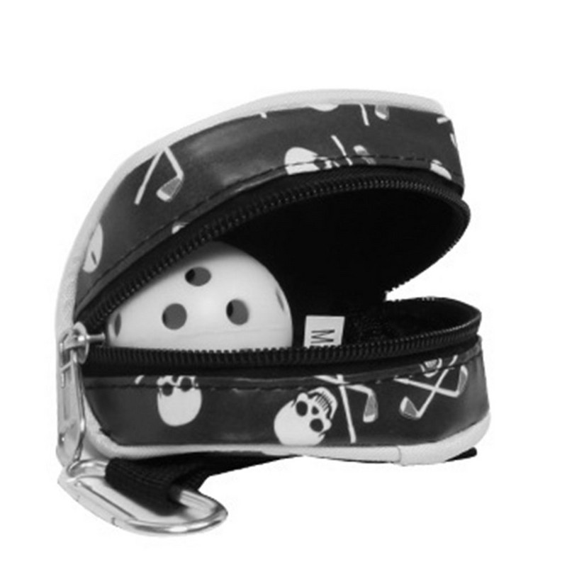 Mini Golfball Tees Houder Schedel Ontwerp Pu Lederen Golf Taille Pouch Opbergtas Konteiner Rits Sluiting Karabijnhaak