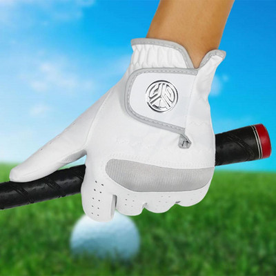1 бр. Мъжки ръкавици за голф за лява ръка, дишащи мъжки ръкавици за голф за дясна ръка, микро меки влакна, бял цвят