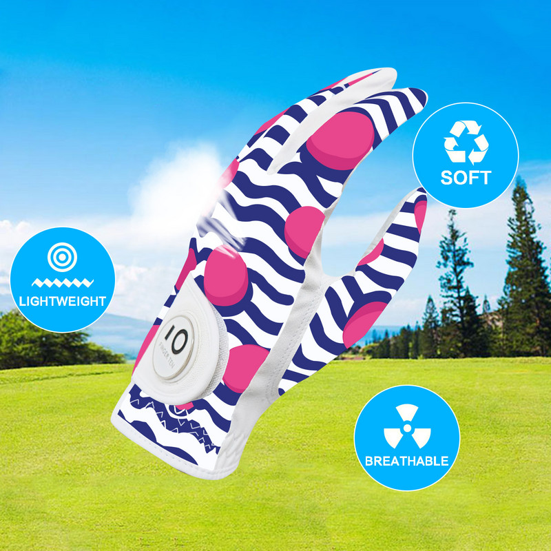 Uue disainiga trükitud esmaklassilised naiste golfikindad vasakpoolne, parempoolne pallimarkeriga Rh Lh Weathersof Grip Drop Shipping