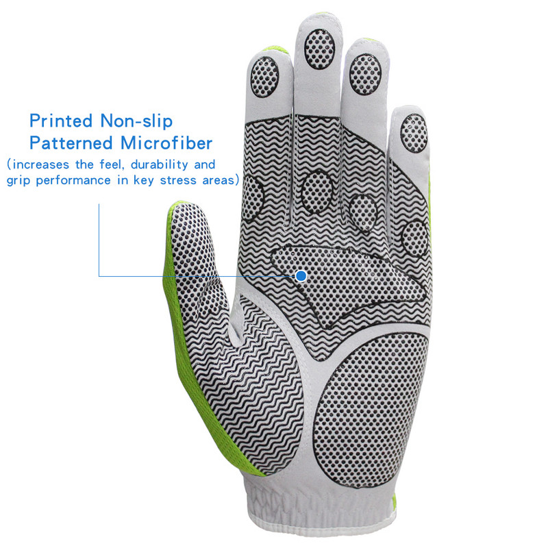 Csomag 1 db Efunist golfkesztyű férfi bal kézen hordott zöld fekete 3D teljesítményű hálós csúszásmentes mikroszálas csepp hajó