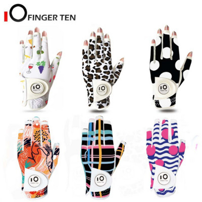 All Weather Grip Nail Golf Gloves Women Left Hand Leather with Ball Marker Nail Colors Pack Fit Size S M L XL