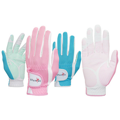 Pack 1 Pair Golf Gloves Women Left Right Hand Breathable Micro Fabric Cool With Anti-slip Granules Golf Lady Glove Pink Blue