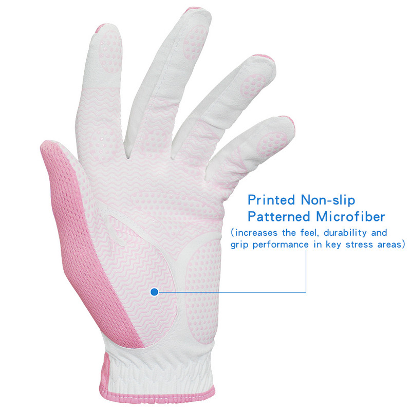 Pachet 1 pereche de mănuși de golf femei mâna stângă dreaptă micro țesătură respirabilă rece cu granule anti-alunecare mănuși de golf pentru femeie roz albastru