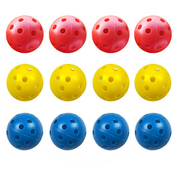 12 опаковки многоцветни пластмасови тренировъчни топки за голф Въздушен поток Кухи с диаметър 1,65 инча Топки за голф за тренировка на тренировъчно игрище, ново