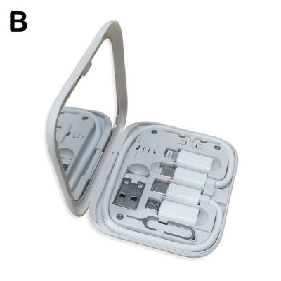 Κουτί αποθήκευσης προσαρμογέα καλωδίου φόρτισης πολλαπλών λειτουργιών 60W C καλώδιο μικρο δεδομένων σε καλώδιο μακιγιάζ C USB με θήκη τηλεφώνου Τύπος καθρέφτη W4A2