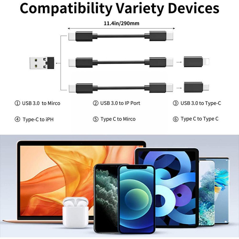 Κουτί αποθήκευσης προσαρμογέα καλωδίου φόρτισης πολλαπλών λειτουργιών 60W C καλώδιο μικρο δεδομένων σε καλώδιο μακιγιάζ C USB με θήκη τηλεφώνου Τύπος καθρέφτη W4A2