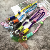 Mobiliojo telefono grandinės žiedo laidas raktams su riešo dirželiu Prabangus kabantis mobiliojo telefono laikiklis Kontrastingų spalvų virvinis raktų pakabukas