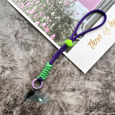 Mobiliojo telefono grandinės žiedo laidas raktams su riešo dirželiu Prabangus kabantis mobiliojo telefono laikiklis Kontrastingų spalvų virvinis raktų pakabukas