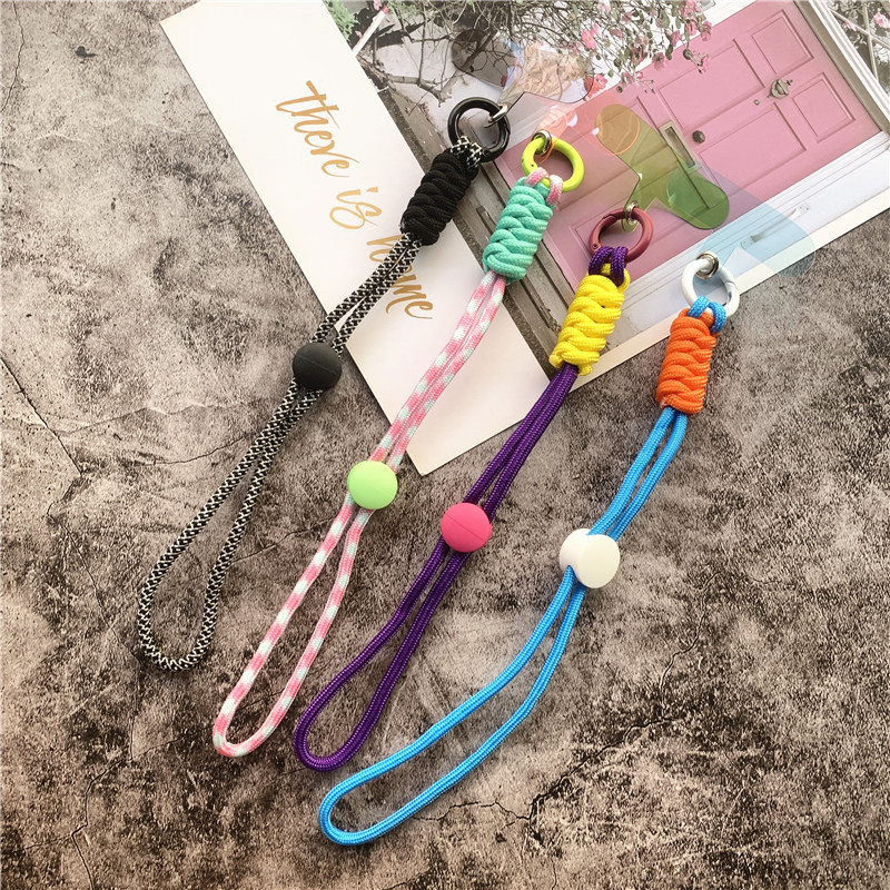 Mobiliojo telefono grandinės žiedo laidas raktams su riešo dirželiu Prabangus kabantis mobiliojo telefono laikiklis Kontrastingų spalvų virvinis raktų pakabukas