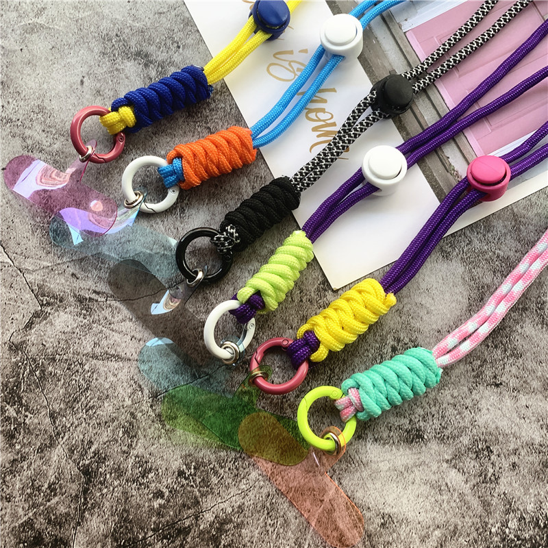 Mobiliojo telefono grandinės žiedo laidas raktams su riešo dirželiu Prabangus kabantis mobiliojo telefono laikiklis Kontrastingų spalvų virvinis raktų pakabukas