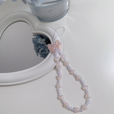 Madinga širdelės karoliukais, perlų karoliukais su karoliukais, subtiliais dirželiais, apsaugančiais nuo praradimo mobiliojo telefono grandinėlė moterims, žavingi papuošalų priedai