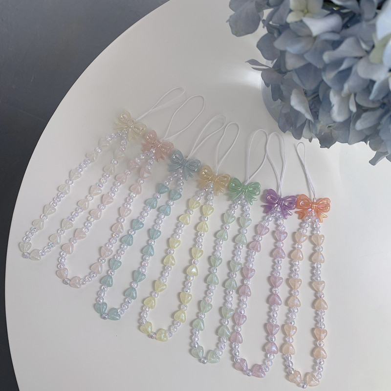 Madinga širdelės karoliukais, perlų karoliukais su karoliukais, subtiliais dirželiais, apsaugančiais nuo praradimo mobiliojo telefono grandinėlė moterims, žavingi papuošalų priedai