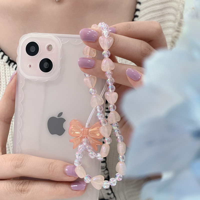 Madinga širdelės karoliukais, perlų karoliukais su karoliukais, subtiliais dirželiais, apsaugančiais nuo praradimo mobiliojo telefono grandinėlė moterims, žavingi papuošalų priedai