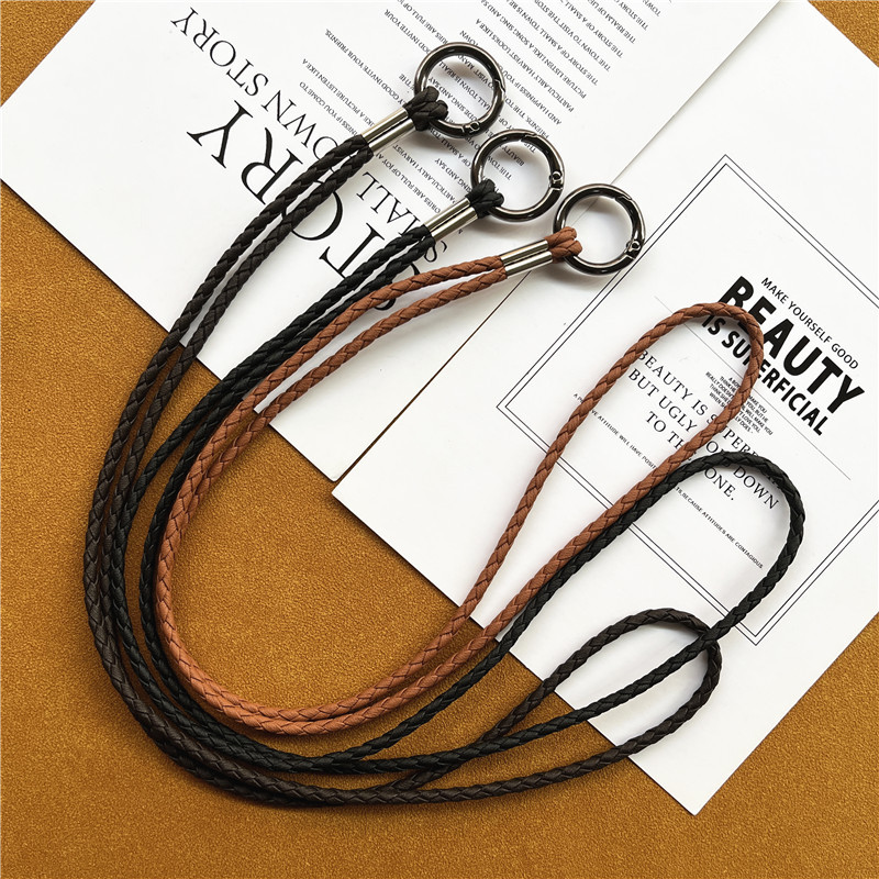 PU odinis raktų pakabukas, minkšta austa virvė Mobiliojo telefono kaklo dirželiai ID kortelės raktų pakabuko USB ženkliukų laikiklis pasidaryk pats Lariat