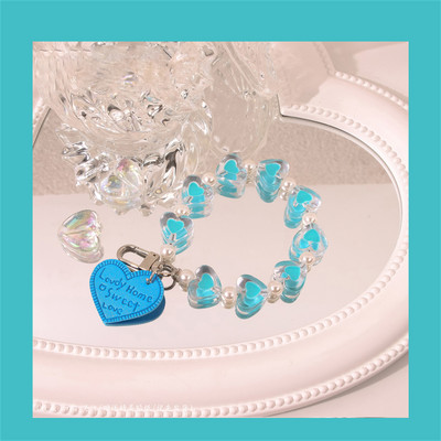 Висящ пръстен със сладко кристално любовно сърце за мобилен телефон, ремък за каишка против изгубване, гривна за Iphone, Samsung, ключодържател, телефонна верига