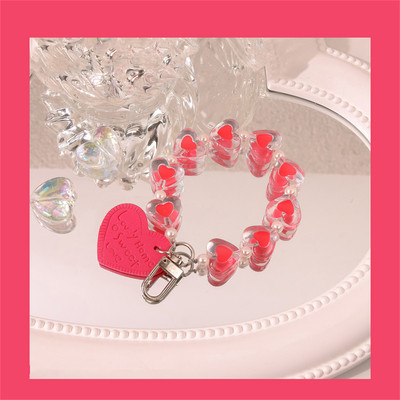 Висящ пръстен със сладко кристално любовно сърце за мобилен телефон, ремък за каишка против изгубване, гривна за Iphone, Samsung, ключодържател, телефонна верига