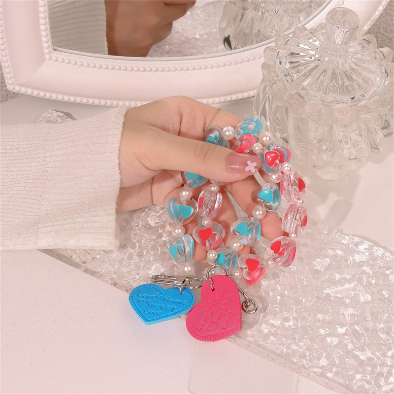 Висящ пръстен със сладко кристално любовно сърце за мобилен телефон, ремък за каишка против изгубване, гривна за Iphone, Samsung, ключодържател, телефонна верига