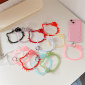 Японски сладък анимационен котарак Висящ пръстен за мобилен телефон Мека силиконова каишка за каишка против изгубване Гривна за iPhone 11 13 Ключодържател
