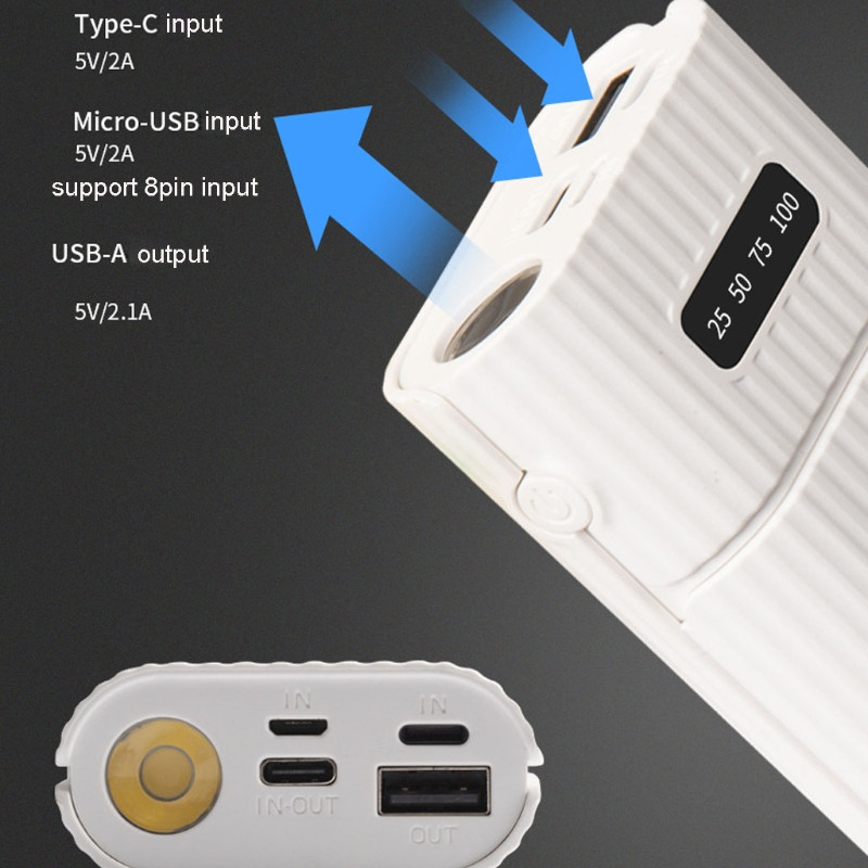 3-portni ulaz DIY USB Power Bank Kit Kutija 18650 20700 21700 Punjač baterija s LED svjetiljkom za mobilni telefon tablet
