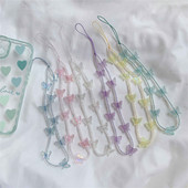 Сладки бонбонени цветове Кристално чиста верига Пеперуда с мъниста Мобилни телефони Държачи за каишка Връзка за IPhone Xiaomi Аксесоари за Samsung