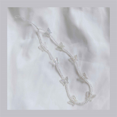 Сладки бонбонени цветове Кристално чиста верига Пеперуда с мъниста Мобилни телефони Държачи за каишка Връзка за IPhone Xiaomi Аксесоари за Samsung