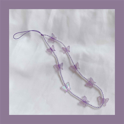 Сладки бонбонени цветове Кристално чиста верига Пеперуда с мъниста Мобилни телефони Държачи за каишка Връзка за IPhone Xiaomi Аксесоари за Samsung