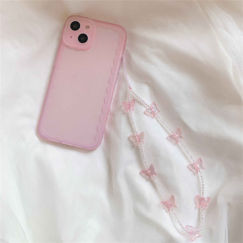 Сладки бонбонени цветове Кристално чиста верига Пеперуда с мъниста Мобилни телефони Държачи за каишка Връзка за IPhone Xiaomi Аксесоари за Samsung