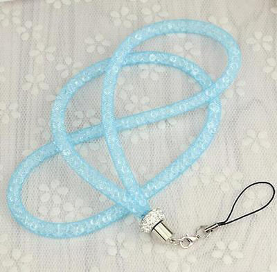 Uus kristallpaelaga kaelakee ID märk Mobiiltelefoni võtmehoidja sädelev nööripael Rhinestone võrgust vargusvastane hoidik riputusnöör