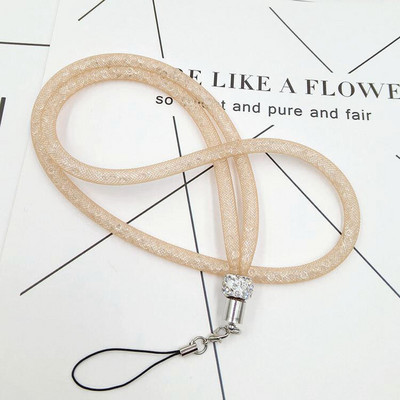 Uus kristallpaelaga kaelakee ID märk Mobiiltelefoni võtmehoidja sädelev nööripael Rhinestone võrgust vargusvastane hoidik riputusnöör