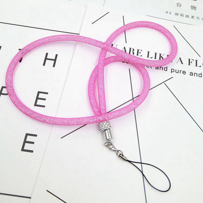 Uus kristallpaelaga kaelakee ID märk Mobiiltelefoni võtmehoidja sädelev nööripael Rhinestone võrgust vargusvastane hoidik riputusnöör