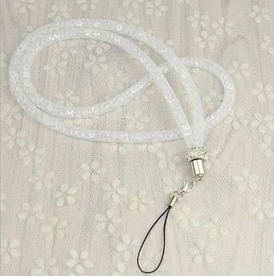 Uus kristallpaelaga kaelakee ID märk Mobiiltelefoni võtmehoidja sädelev nööripael Rhinestone võrgust vargusvastane hoidik riputusnöör