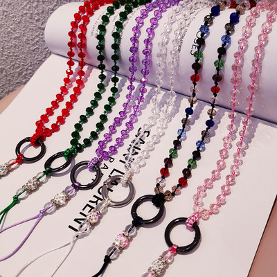 Mobile phone lanyard hanging neck hanging chain Pendant Crystal beads hand made Anti-lost rope foriPhone strap Removable