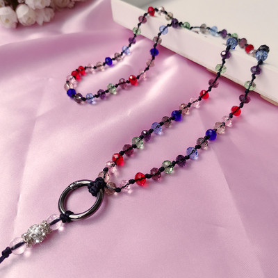 Mobiiltelefoni kaelapael rippuv kaela riputuskett Ripats Kristallhelmed käsitsi valmistatud Kaotsiminekuvastane köis iPhone`i rihma jaoks Eemaldatav