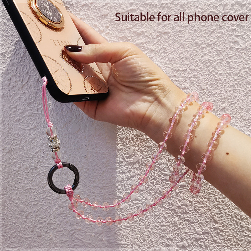 Mobiiltelefoni kaelapael rippuv kaela riputuskett Ripats Kristallhelmed käsitsi valmistatud Kaotsiminekuvastane köis iPhone`i rihma jaoks Eemaldatav