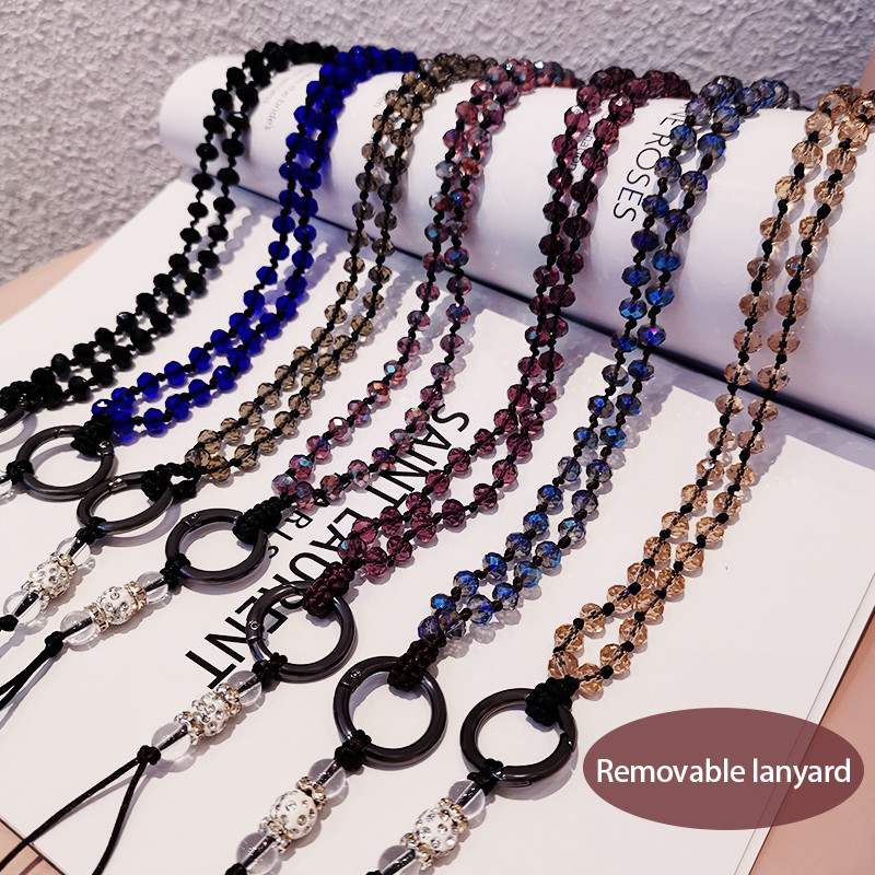 Mobiiltelefoni kaelapael rippuv kaela riputuskett Ripats Kristallhelmed käsitsi valmistatud Kaotsiminekuvastane köis iPhone`i rihma jaoks Eemaldatav