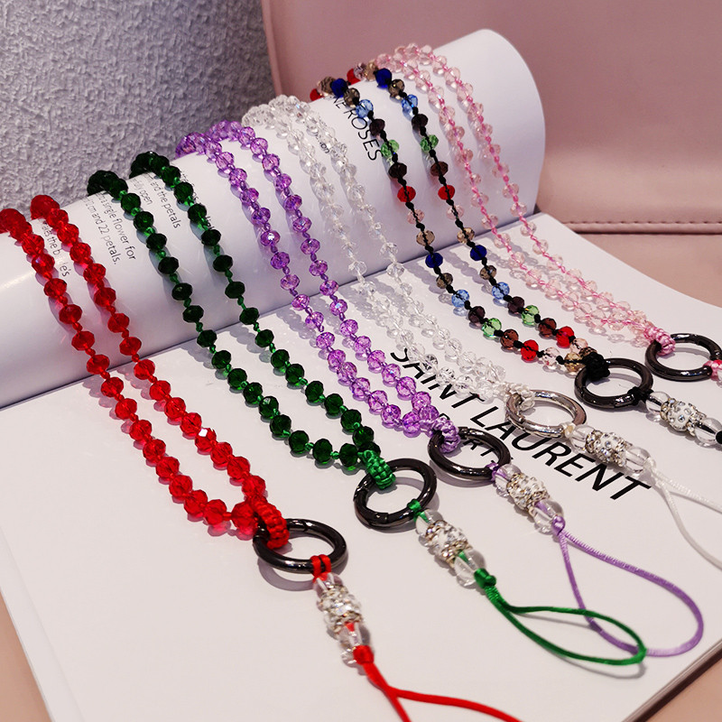 Mobiiltelefoni kaelapael rippuv kaela riputuskett Ripats Kristallhelmed käsitsi valmistatud Kaotsiminekuvastane köis iPhone`i rihma jaoks Eemaldatav