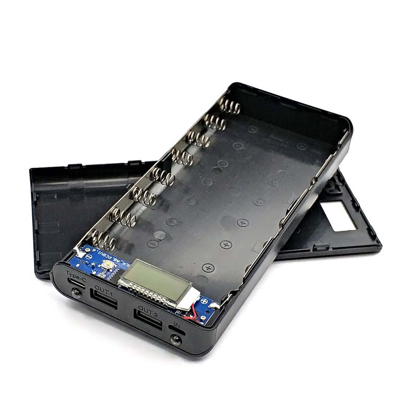 „Pasidaryk pats“ „Power Bank 18650“ akumuliatoriaus dėklas „Power Bank“ akumuliatoriaus saugojimo dėžutė „Powerbank“ dėžutės įkroviklio korpusas 8*18650 „Micro Type-c“ sąsaja