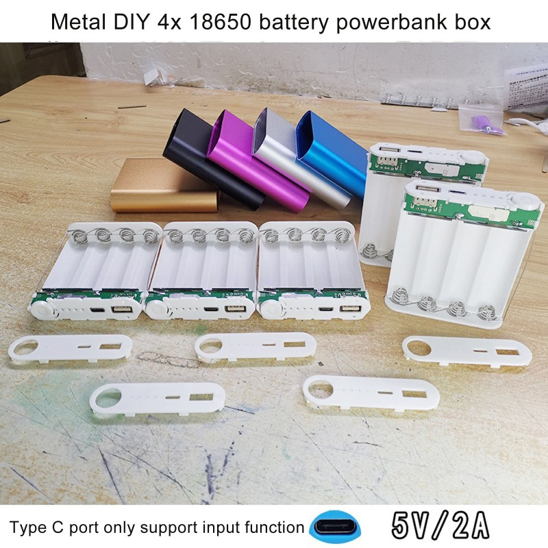 Метален тип C вход Направи си сам 5V 2A USB изход Power Bank Kit Кутия Кутия 4x 18650 зарядно устройство за батерии за мобилен мобилен телефон таблет H3CA