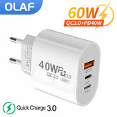 Olaf USB C punjač 60W punjač za brzo punjenje 3 porta tip C punjač za mobitele PD adapter za napajanje za Samsung Xiaomi iPhone QC3.0