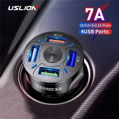 USLION 4 porta USB punjenje za automobil 48W Quick 7A Mini brzo punjenje za iPhone 11 Xiaomi Huawei Adapter punjača za mobitel u automobilu