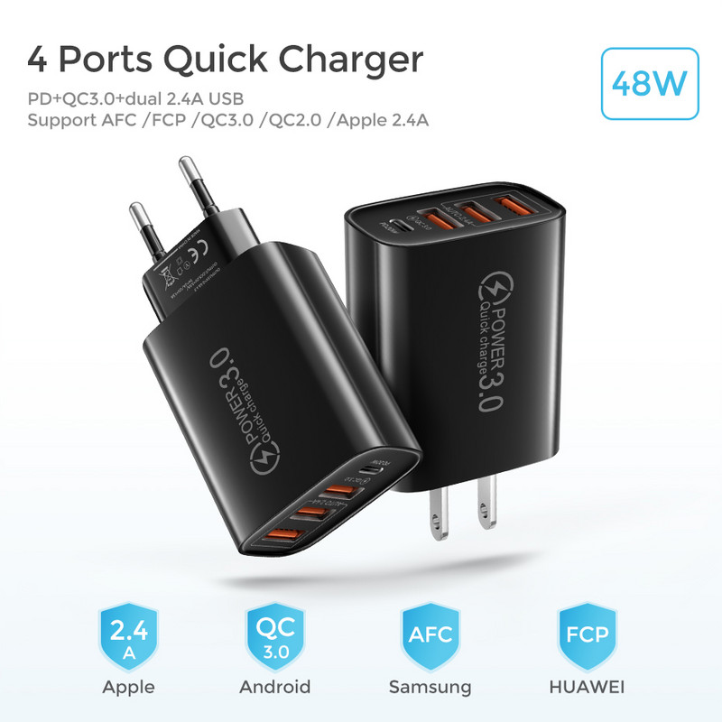 60W USB C punjač Brzo punjenje Quick Charge 3.0 Punjač za mobilni telefon Tip C adapter za iPhone 14 13 Xiaomi 12 Samsung Huawei