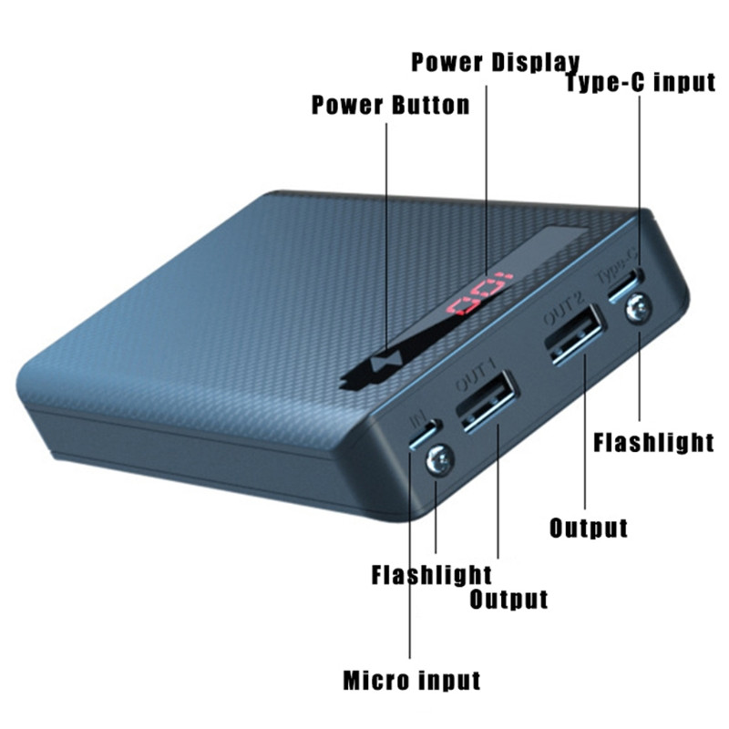 6-слотова отделяща се батерия Power Shell Направи си сам Power Bank Case 18650 Battery Holder Case Dual USB Power Box Power Bank Части за Направи си сам