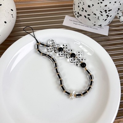 Šarm Srce Leptir Lanci za mobitele za žene Djevojke Telefonski šarm Remen Crni akrilni biserni užet Nakit Pokloni