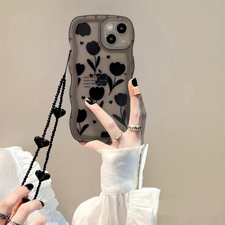 Šarm Srce Leptir Lanci za mobitele za žene Djevojke Telefonski šarm Remen Crni akrilni biserni užet Nakit Pokloni