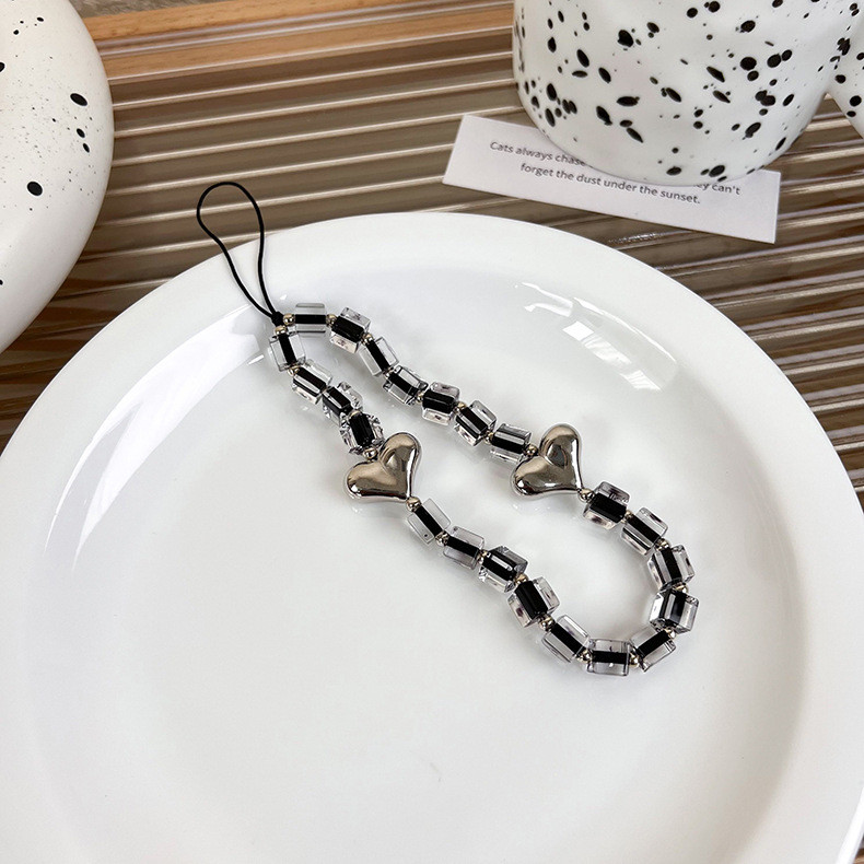 Šarm Srce Leptir Lanci za mobitele za žene Djevojke Telefonski šarm Remen Crni akrilni biserni užet Nakit Pokloni