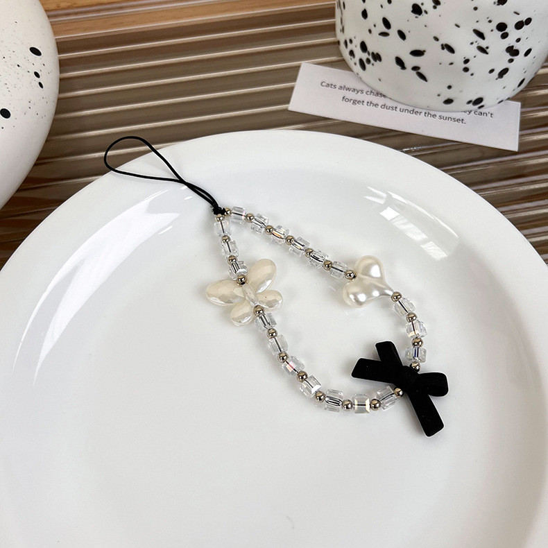 Šarm Srce Leptir Lanci za mobitele za žene Djevojke Telefonski šarm Remen Crni akrilni biserni užet Nakit Pokloni